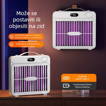 Lampa za ubijanje komaraca električnim udarom, UV svjetlo, USB punjenje, pogodna za prostorije do 10 m²