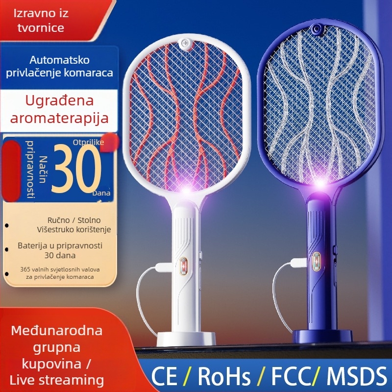 Dva u jednom: električna mreža za komarce i lampica za lov, USB punjenje, LED, pokrivenost 21–30 m², mreža nikl-cink
