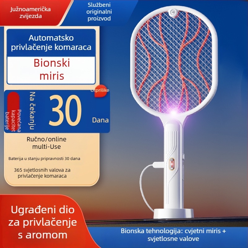 Dva u jednom: električna mreža za komarce i lampica za lov, USB punjenje, LED, pokrivenost 21–30 m², mreža nikl-cink