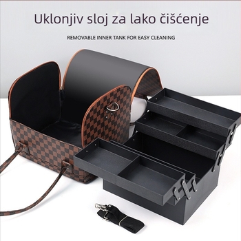 Korejski stil kozmetička torba s velikim kapacitetom, PU materijal, višeslojna kutija za šminku i alate za nokte, s kotačićima i zatvaranjem na zip