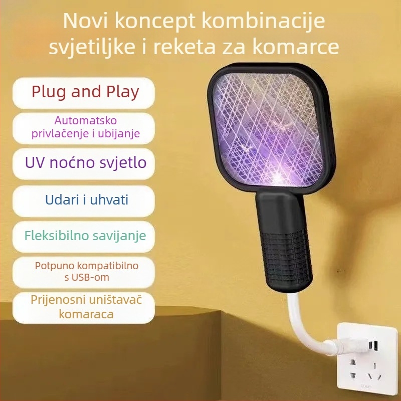 USB Mini Električni Ubojica Komaraca s Lampom i Zamkom, Napajanje na Baterije, 2-u-1 Električnim Šokom