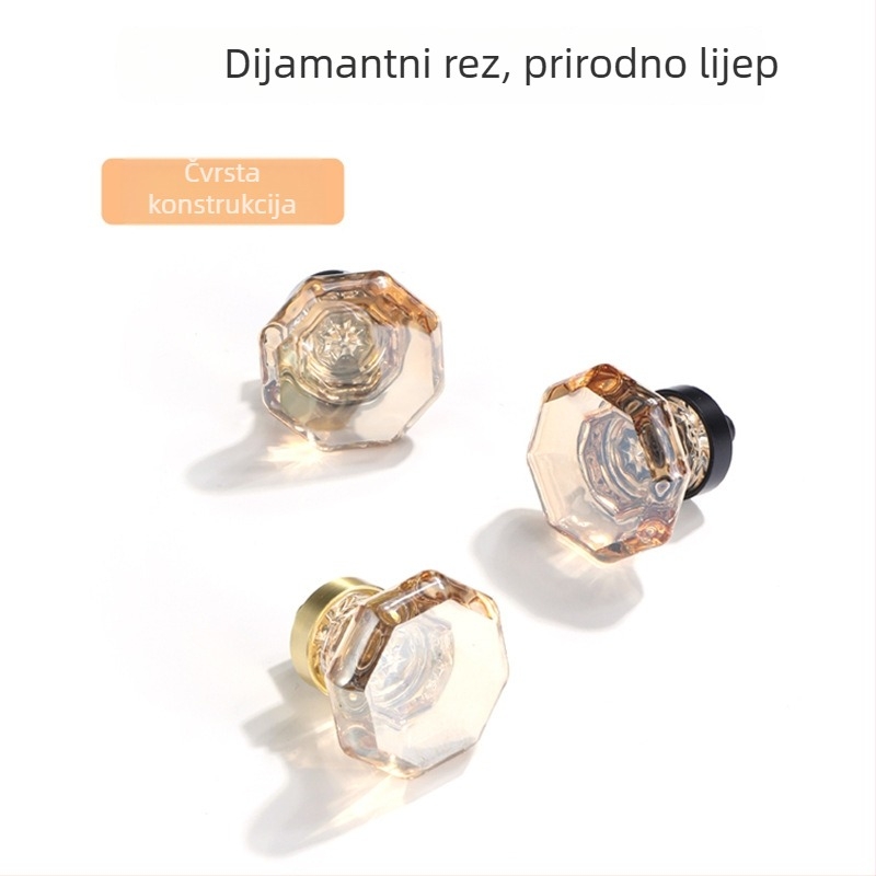 Kristalna ručka za ormar, cinkov spoj u boji šampanjca, skandinavski stil, s jednim otvorom