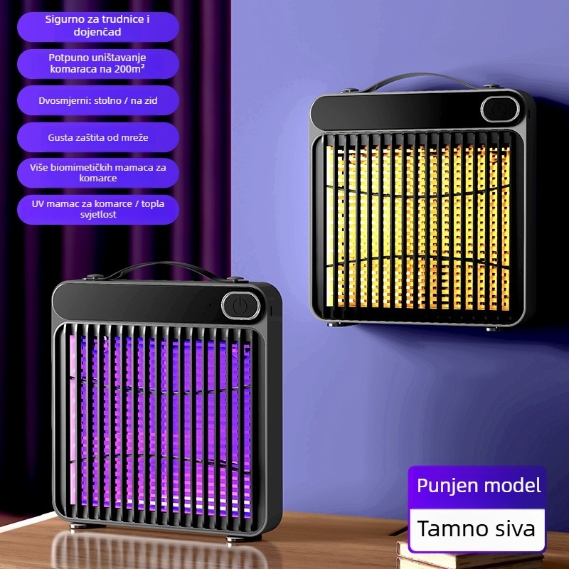 Lampa za uništavanje komaraca električnim šokom, USB punjiva, zidna, fotokatalitski mamac, pokrivenost do 10 m²