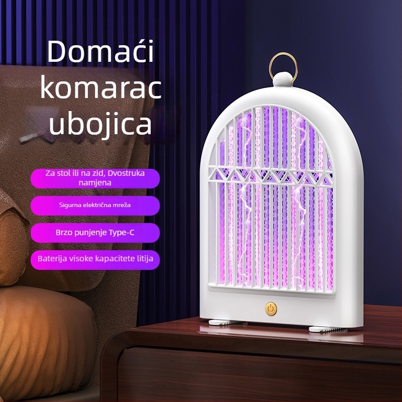 Lampa za ubijanje komaraca električnim šokom – punjiva, za unutarnju i vanjsku upotrebu, LED svjetlo, ugrađena baterija 1001–1600 mAh