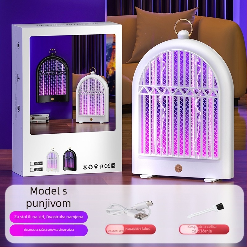 Lampa za ubijanje komaraca električnim šokom – punjiva, za unutarnju i vanjsku upotrebu, LED svjetlo, ugrađena baterija 1001–1600 mAh