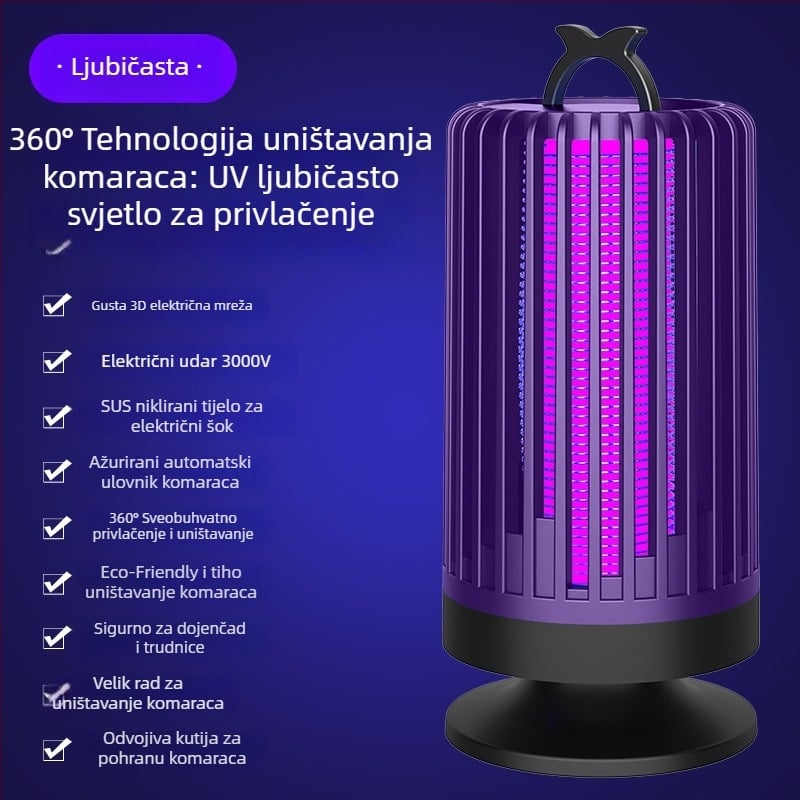 Wear heart Lampa za ubijanje komaraca za kućnu upotrebu – UV lampa, pokrivenost 11–20 m², PP kućište, dimenzije 11,1×11,1×21,5 cm, izravno napajanje