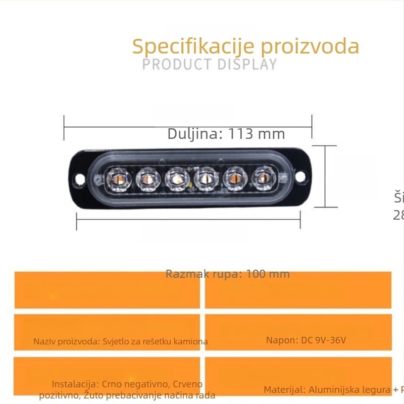LED strob svjetlo za prednju mrežu kamiona, daljinsko upravljanje, žuta svjetlost, univerzalna kompatibilnost