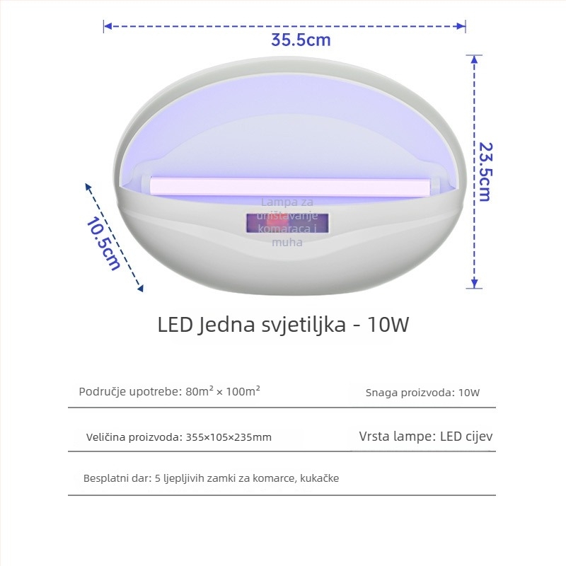 Zidna lampa za hvatanje komaraca sa ljepljivim lovom, dvije UV cijevi, napajanje iz utičnice, pogodna za 61 m² i više