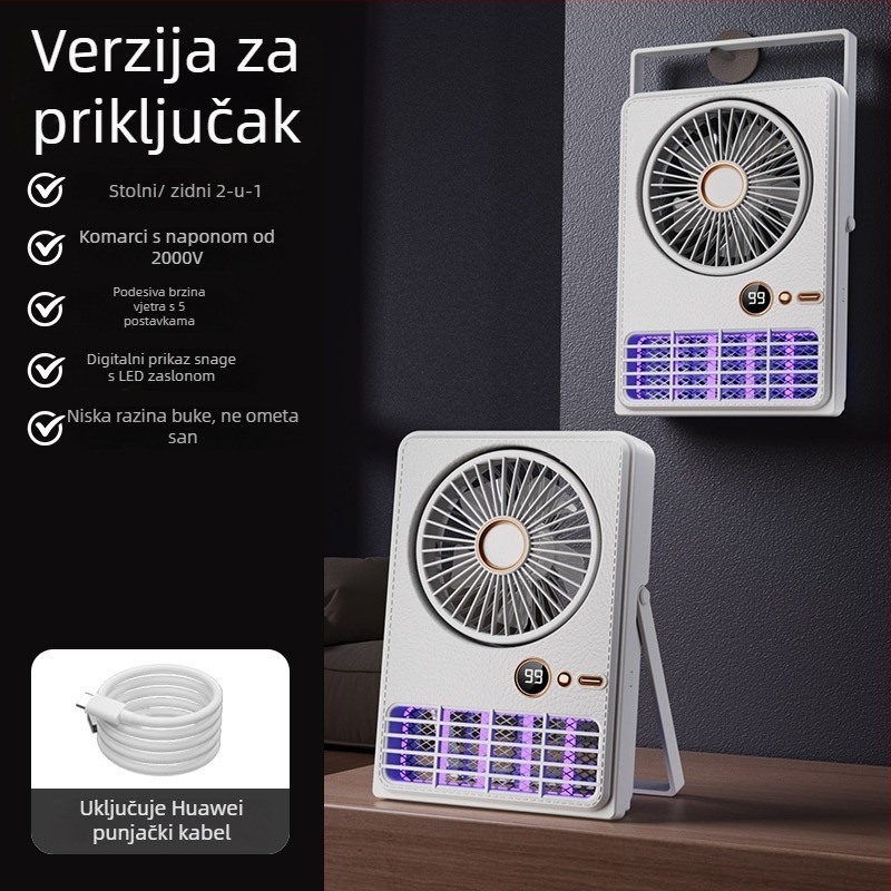 Zidna lampica za ubijanje komaraca sa električnim šokom, UV svjetlo, ugrađena litij baterija i digitalni zaslon, za 41–60 m²