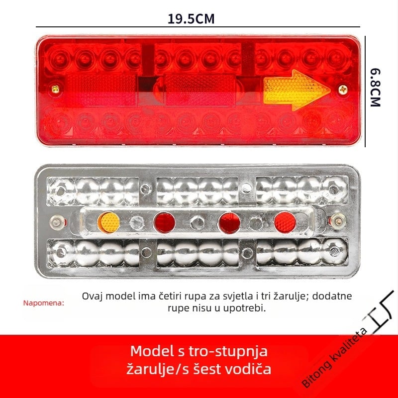 Električna zadnja svjetiljka za električni tricikl s kočnicom, LED pokazivačem smjera i vozačkim svjetlom, 12–60V