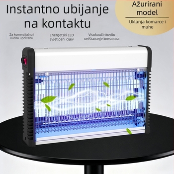 Lampa za uništavanje komaraca električnim šokom – unutarnja zidna montaža, UV svjetlo, mreža od nikla-zinka, kućište od legure, pogodna za površine 61 m² i više