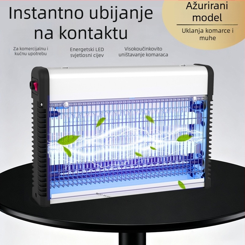 Lampa za uništavanje komaraca električnim šokom – unutarnja zidna montaža, UV svjetlo, mreža od nikla-zinka, kućište od legure, pogodna za površine 61 m² i više