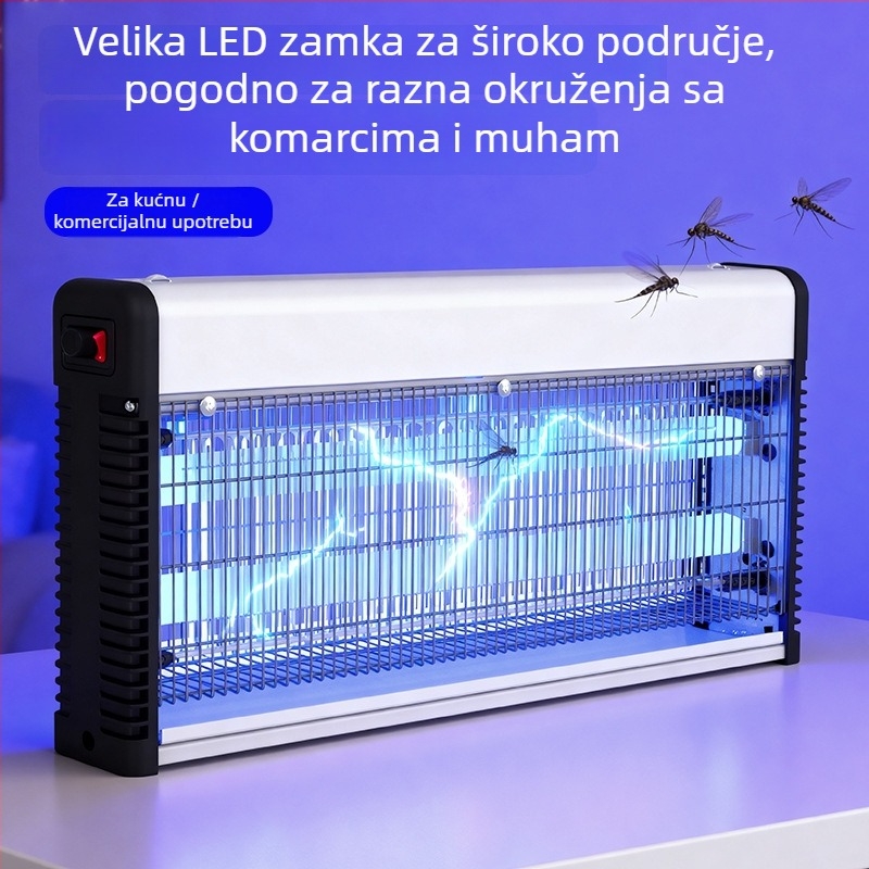 Lampa za uništavanje komaraca električnim šokom – unutarnja zidna montaža, UV svjetlo, mreža od nikla-zinka, kućište od legure, pogodna za površine 61 m² i više