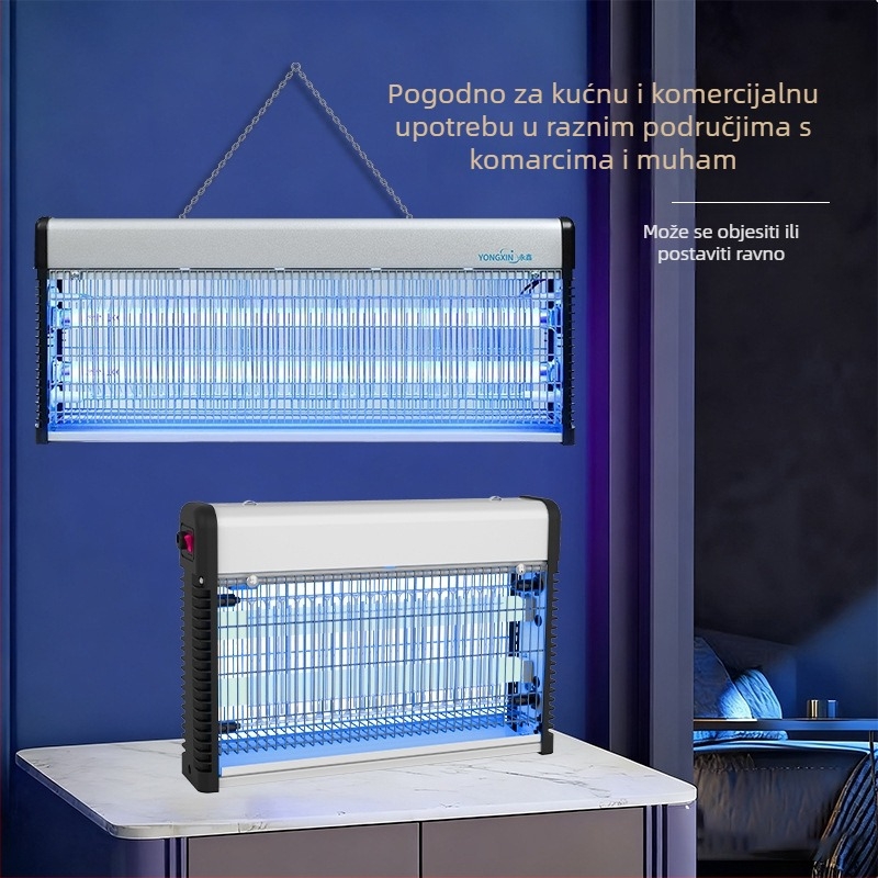 Lampa za uništavanje komaraca električnim šokom – unutarnja zidna montaža, UV svjetlo, mreža od nikla-zinka, kućište od legure, pogodna za površine 61 m² i više