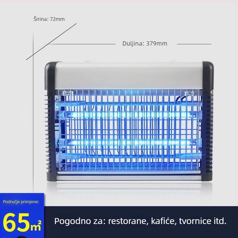 Lampa za uništavanje komaraca električnim šokom – unutarnja zidna montaža, UV svjetlo, mreža od nikla-zinka, kućište od legure, pogodna za površine 61 m² i više