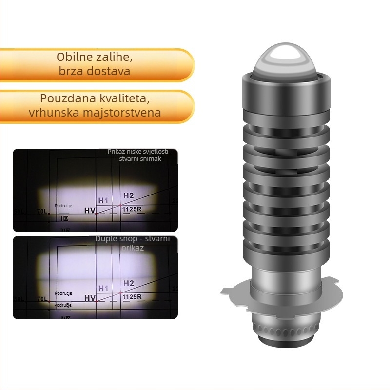 Motociklistična svjetiljka s fisheye lećom, model P15D-25-3, aluminijsko kućište, ugrađen abažur, napon 12–80V AC/DC, snaga 30W, svjetlosni tok 580 lm