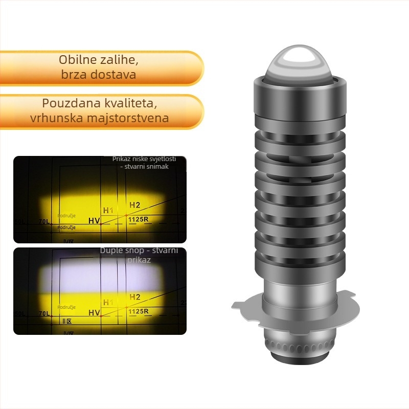 Motociklistična svjetiljka s fisheye lećom, model P15D-25-3, aluminijsko kućište, ugrađen abažur, napon 12–80V AC/DC, snaga 30W, svjetlosni tok 580 lm