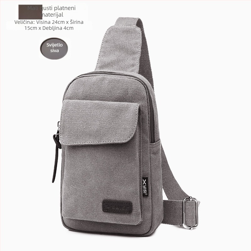 Muška torba za prsa — gradski stil, platno, prozračna i otporna na habanje, Xiaoyi marka, podstava poliester