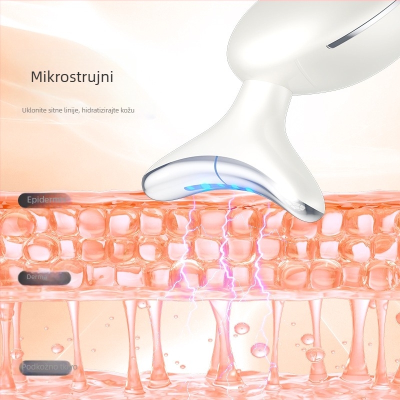 Uređaj za njegu vrata 816 – vibracijski masažer, fotonska ljepota i modul za oči; podizanje i zatezanje; baterija 3,7 V 500 mAh; vrijeme punjenja oko 2 sata; težina 105 g