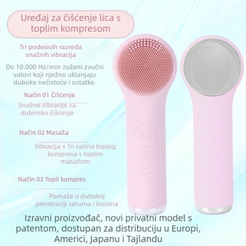 Prijenosni silikonski uređaj za čišćenje lica s ultrazvučnim masažom, ugrađena baterija 800–1000 mAh, IPX6 vodootpornost