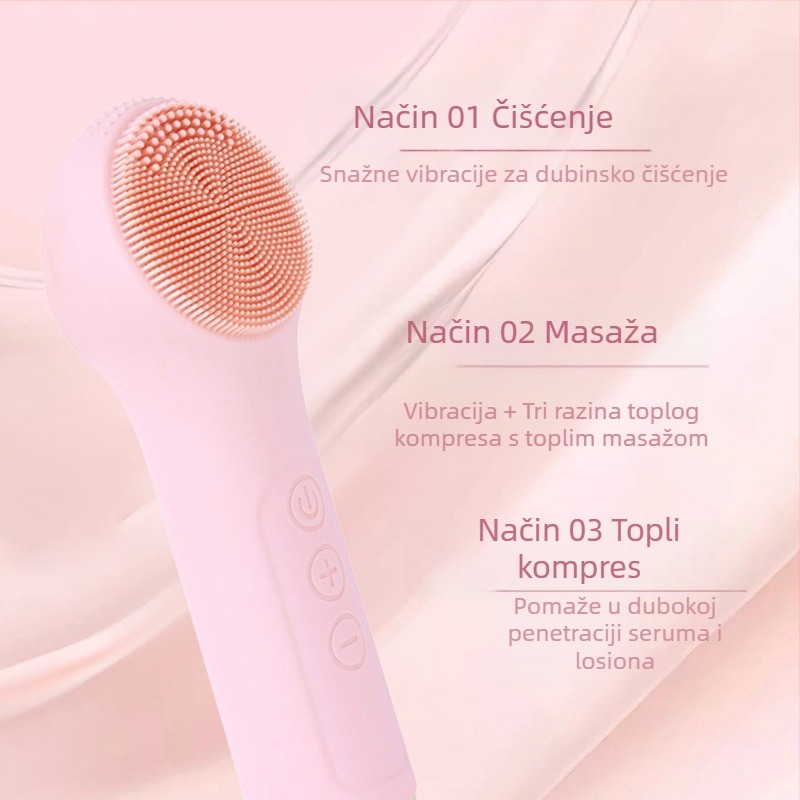Prijenosni silikonski uređaj za čišćenje lica s ultrazvučnim masažom, ugrađena baterija 800–1000 mAh, IPX6 vodootpornost