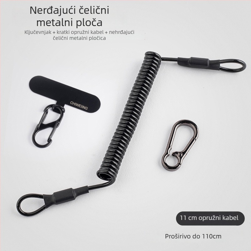 Lančić za mobitel s opružnim čeličnim užetom, metalnom kopčom i geometrijskim privjeskom
