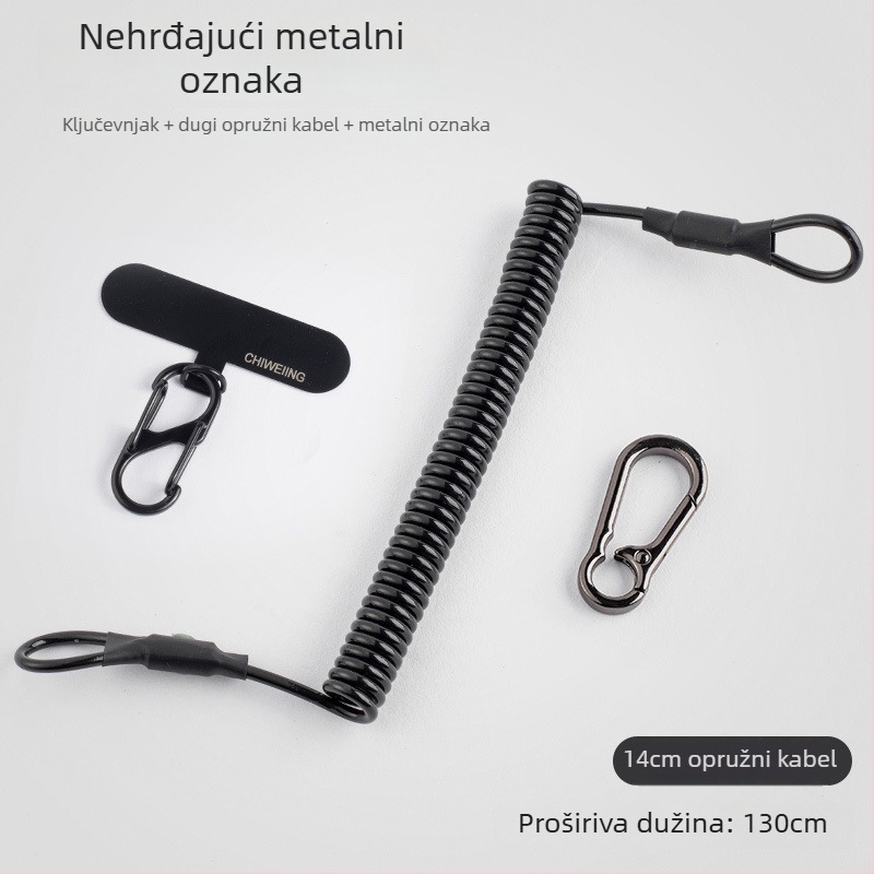 Lančić za mobitel s opružnim čeličnim užetom, metalnom kopčom i geometrijskim privjeskom