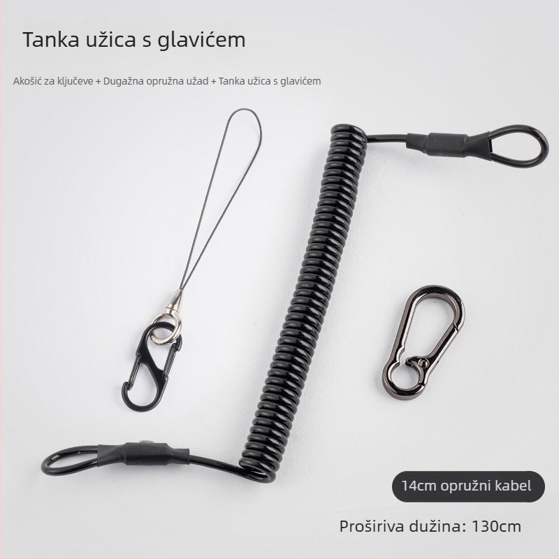 Lančić za mobitel s opružnim čeličnim užetom, metalnom kopčom i geometrijskim privjeskom