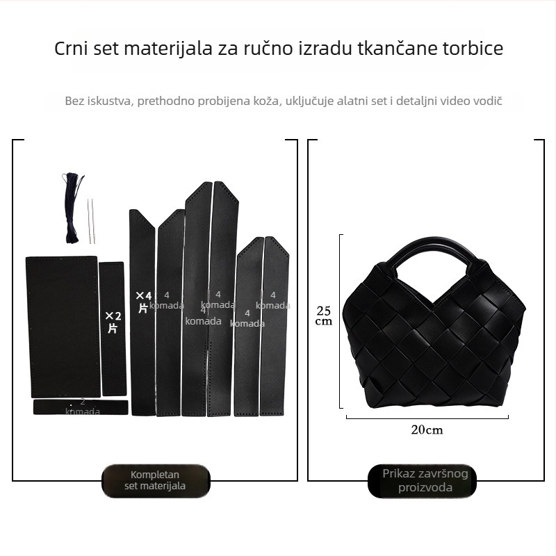 Torba od prave Kože - ručno pletena, uspravnog kvadratnog oblika, trodimenzionalni vanjski dizajn, unutarnji pretinci za mobitel i kartu identiteta