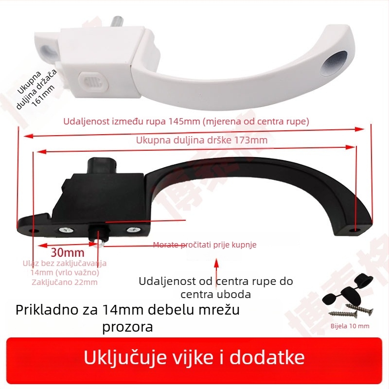 Kvaka za zaključavanje prozorske mreže – aluminijska legura, PT0022, Botel (Materijal: aluminijska legura; Model: PT0022; Marka: Botel; Namjena: King Kong mrežasta drška; Premaz: sprej boja)