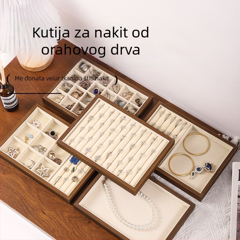 Okrugla ploča za izlaganje nakita s kožnim kućištem i flanelom, jednoslojna, ručna izrada.