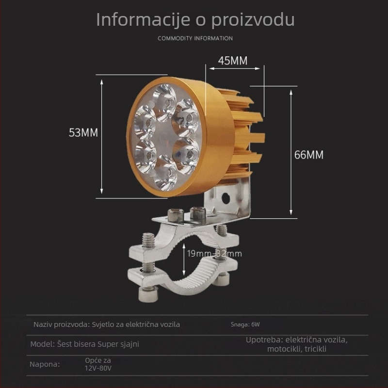 Faro za motocikl i električni bicikl - Ultra jarko LED svjetlo, Stil 01, 6W, 12V, kućište od aluminijske legure