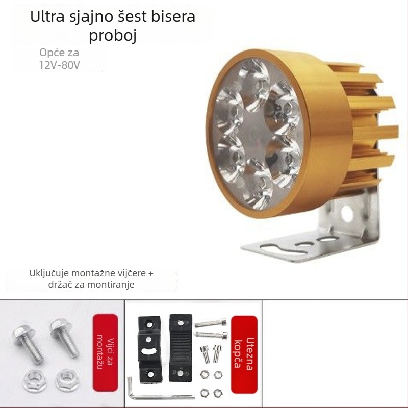 Faro za motocikl i električni bicikl - Ultra jarko LED svjetlo, Stil 01, 6W, 12V, kućište od aluminijske legure