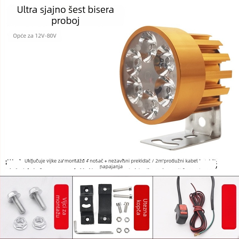Faro za motocikl i električni bicikl - Ultra jarko LED svjetlo, Stil 01, 6W, 12V, kućište od aluminijske legure