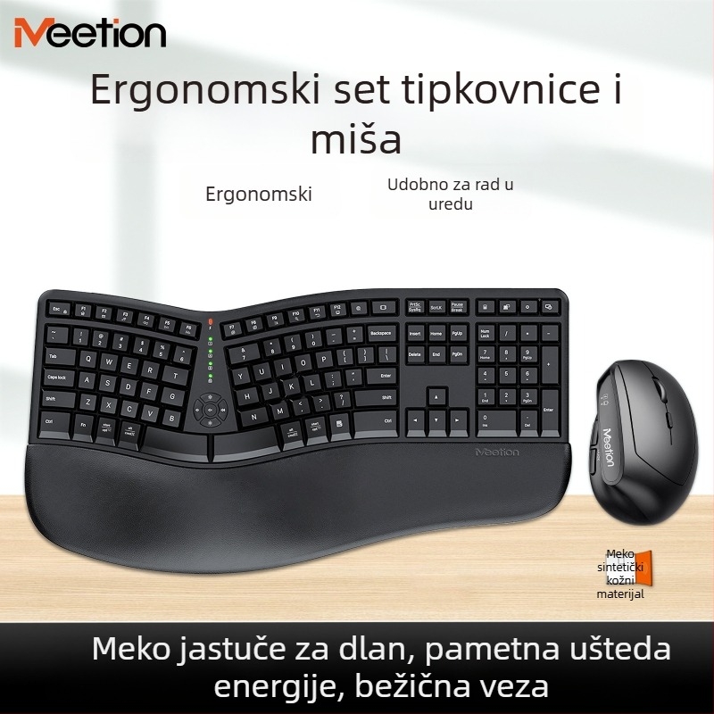 Meetion DirectorC ergonomski set tipkovnice i miša, bežično 2.4G, 112 tipki, DPI 800/1200/1800/2400, Plug and Play