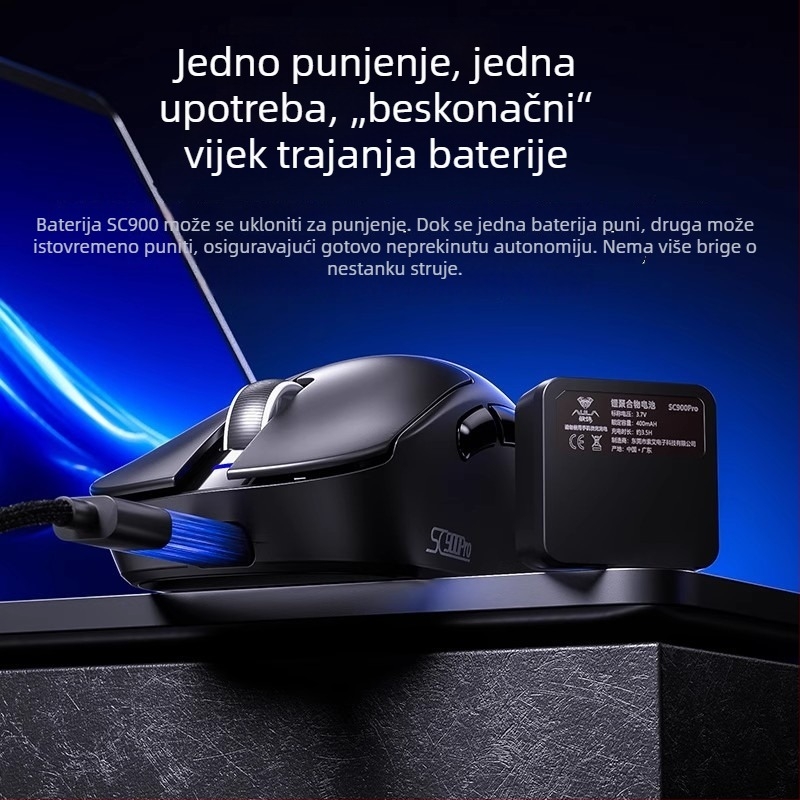 Gaming Bluetooth miš s DPI 26000, 7 tipki, USB sučelje, punjiva baterija, dvostruka bežična 2.4G/Bluetooth
