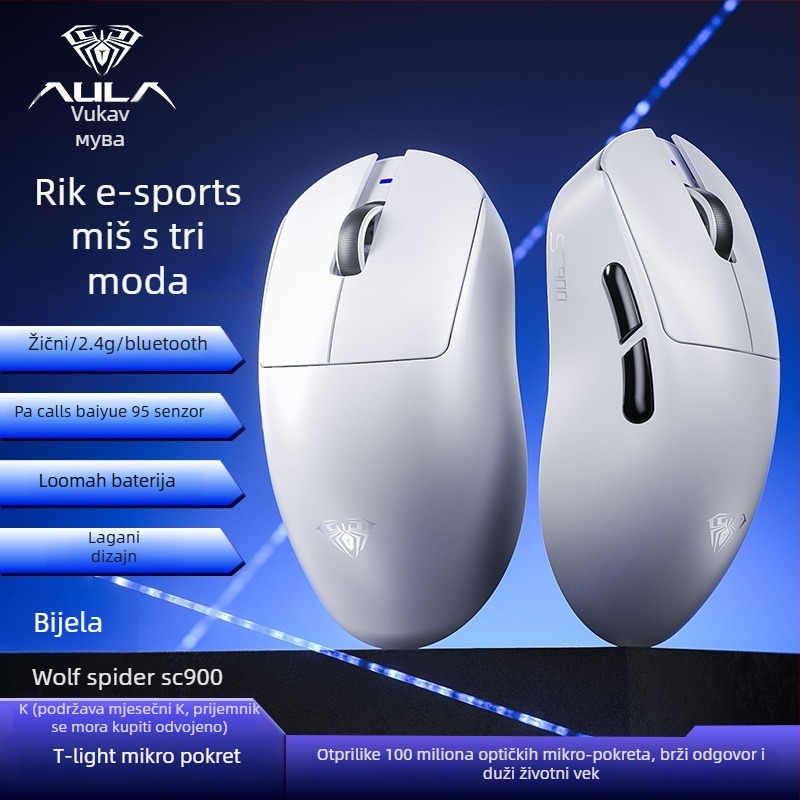 Gaming Bluetooth miš s DPI 26000, 7 tipki, USB sučelje, punjiva baterija, dvostruka bežična 2.4G/Bluetooth