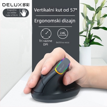 M618C vertikalna miška s bočnim zahvatom, 6 tipki, Bluetooth, optička