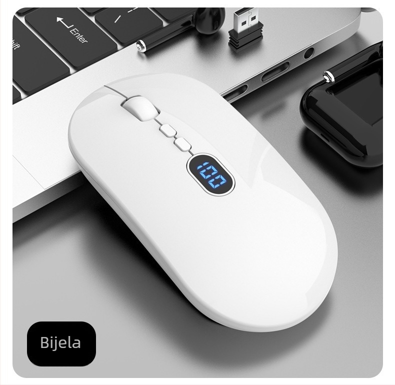 Bežična miša s dvostrukom povezanošću 2.4G/Bluetooth, 1600 DPI, 5 tipki, punjiva, domet do 10 m
