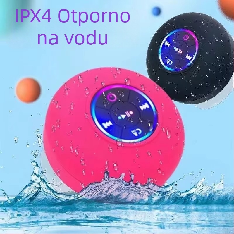 Bluetooth zvučnik s usisnom pričvršćivačem i LED bljeskalicom, IPX4 vodootporan, prenosni mini bas zvučnik, Bluetooth 5.0, domet do 10 m, 3W