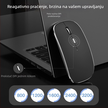 Bluetooth bežična miša s Type-C punjenjem, USB dvostruki prijemnik, 1600 dpi, tiha, ergonomska.