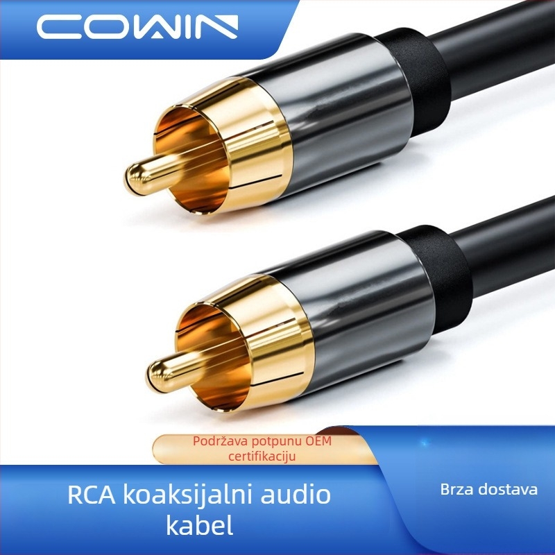 Koaksijalni digitalni zvučni kabel, 75 Ω SPDIF za subwoofer, zlatno-OFC bakreno jezgro, model R-01-01