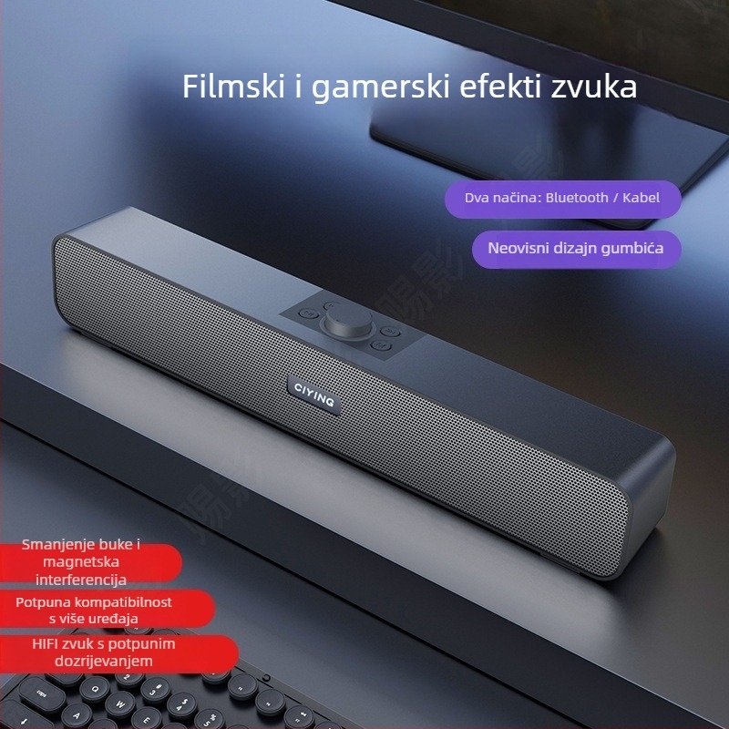 Bluetooth zvučnik za desktop i vanjsku upotrebu s subwooferom i LED svjetlima — 10W, ugrađena baterija 1000–1200mAh, Bluetooth 5.0, frekvencijski odziv 100Hz–20kHz, SNR ≥75dB