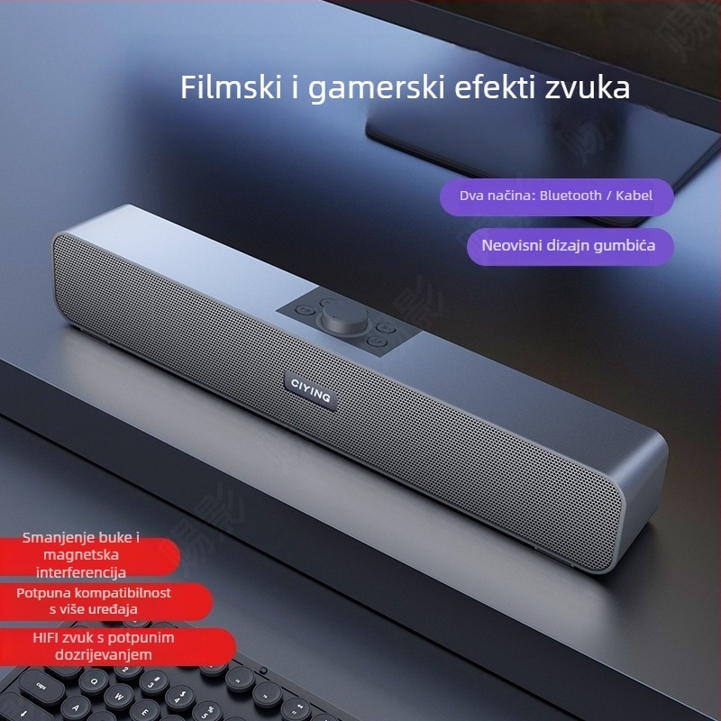 Bluetooth zvučnik za desktop i vanjsku upotrebu s subwooferom i LED svjetlima — 10W, ugrađena baterija 1000–1200mAh, Bluetooth 5.0, frekvencijski odziv 100Hz–20kHz, SNR ≥75dB