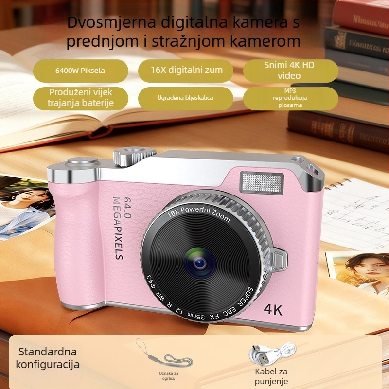 CCD studentska digitalna kamera, kompaktan model Y01, LCD 2.4'', 5–12 MP, memorijska kartica, vijek baterije 3–5 sati