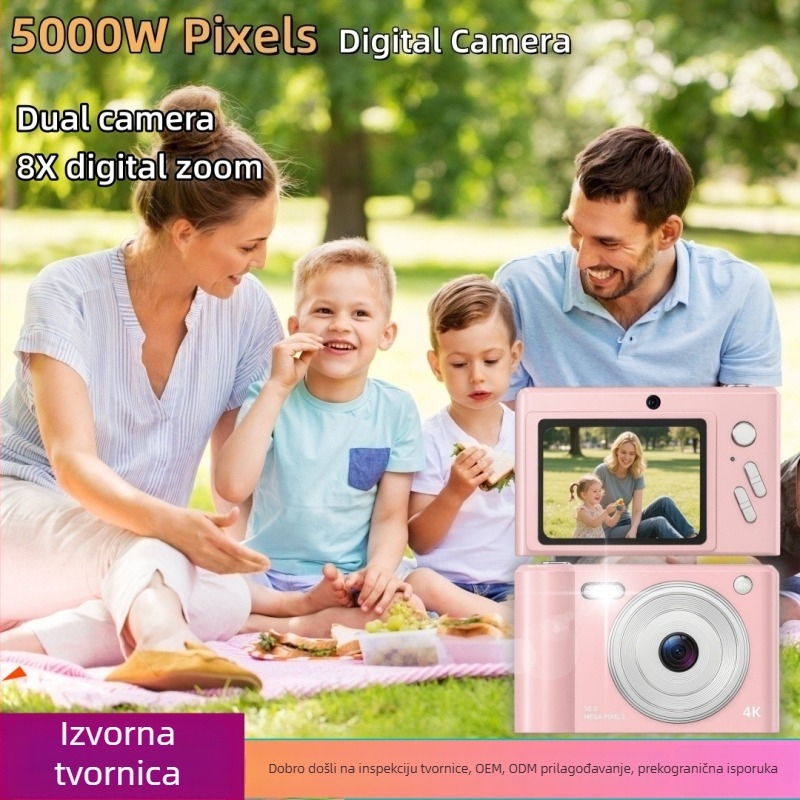 Retro digitalni fotoaparat s dualnim kamerama, CCD senzor 1/2.3 inča, 8x optički zum, 2.4 inch LCD, TF kartica