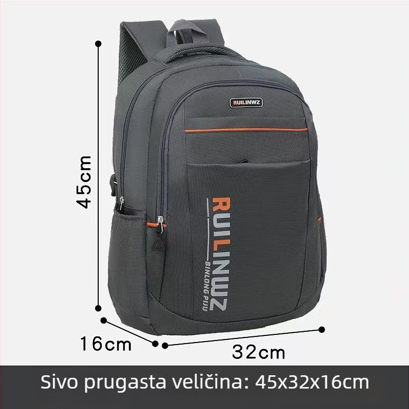 Unisex školski ruksak s prugastim uzorkom, kapaciteta 36–55 L, Oxford platno, ergonomska podrška leđa, kompatibilan s 16-inčnim laptopom
