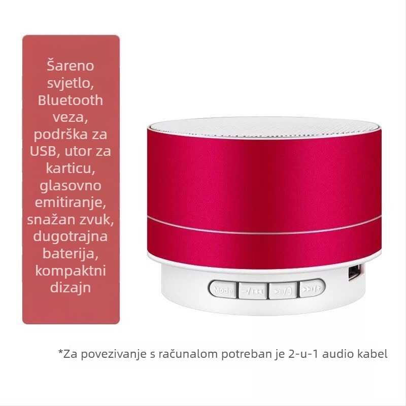 Bluetooth zvučnik s USB reprodukcijom, IPX7 vodootporan, 3,5 mm ulaz, frekvencijski raspon 100 Hz–20 kHz, SNR ≥70 dB.
