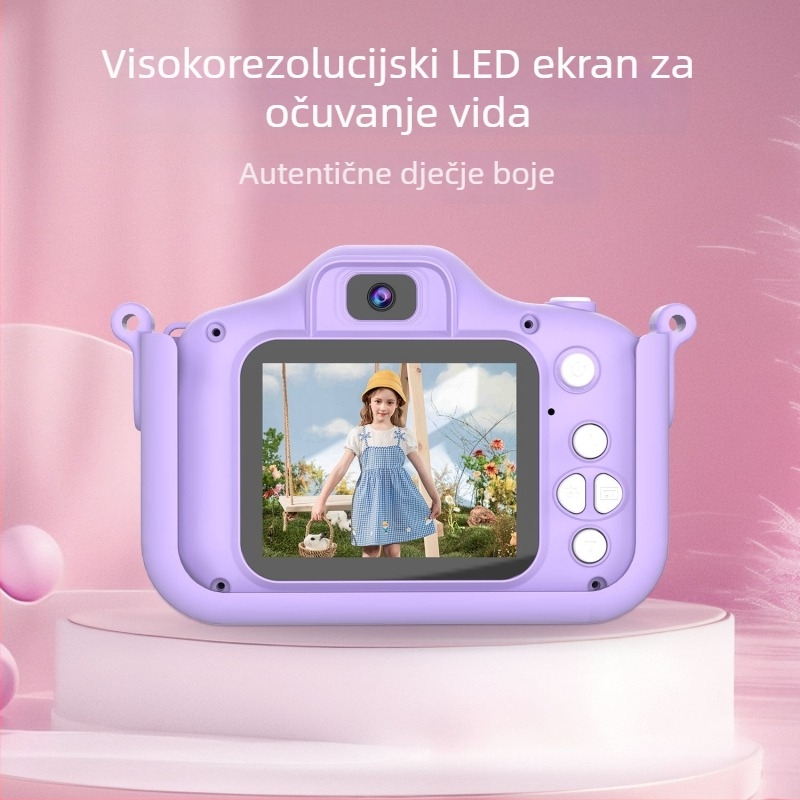 Dječja kamera s temom jednoroga, dvostruka kamera, 2,0-inčni IPS zaslon s zaštitom očiju, TF kartica za pohranu, baterija 3–5 sati, kućište od ABS + ekološki silikon