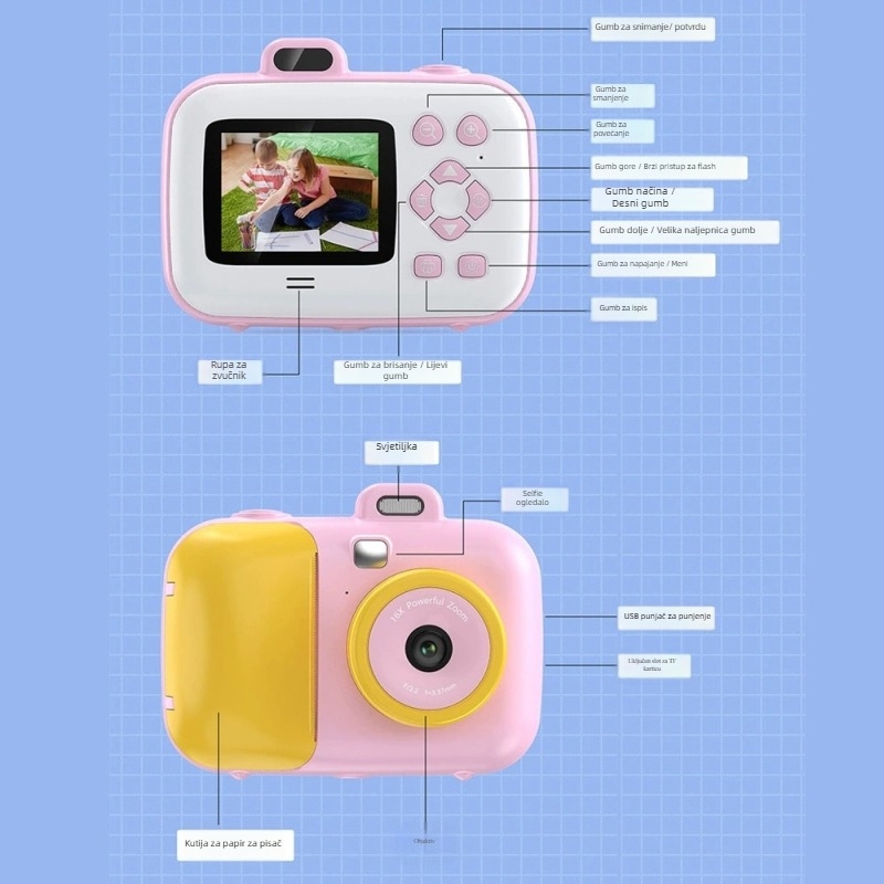 Dječja digitalna kamera s 2,4-inčnim LCD-om, TF karticom, snima video i fotografije, za djecu, izlazak 2024.8